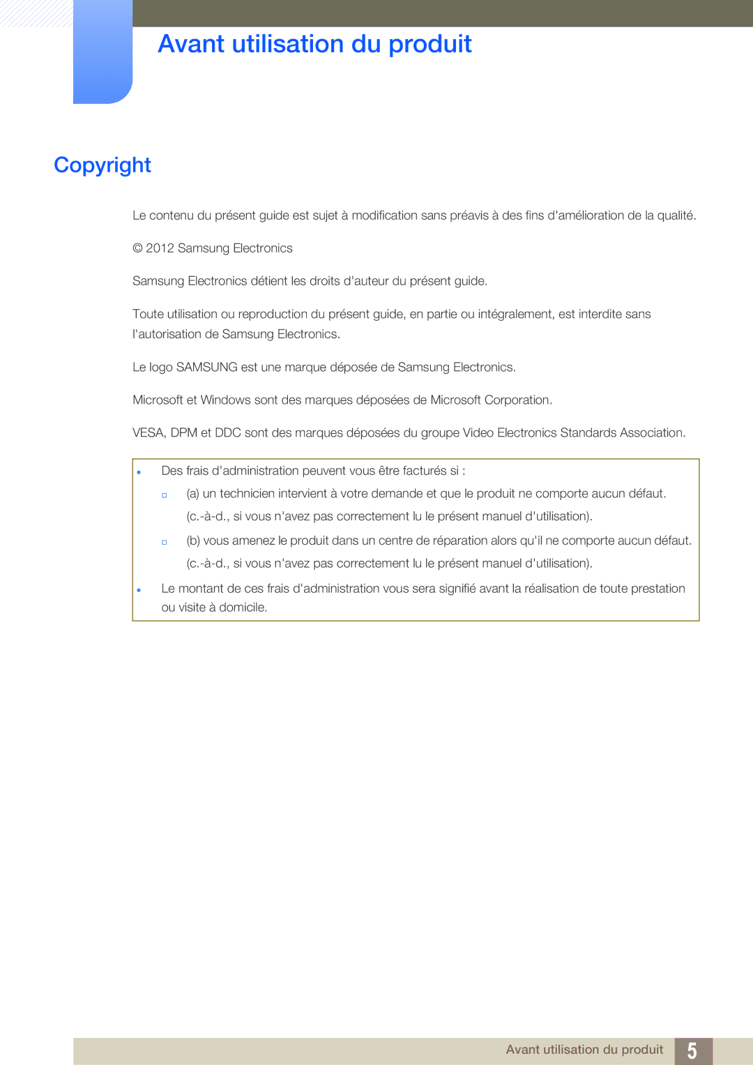 Samsung LF-TXWNF/EN, LF-TXWND/EN manual Avant utilisation du produit, Copyright 