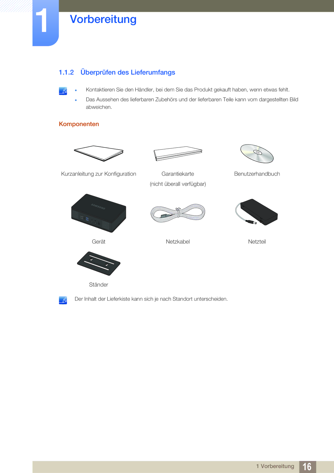 Samsung LF-TXWND/EN, LF-TXWNF/EN manual 2 Überprüfen des Lieferumfangs, Komponenten 