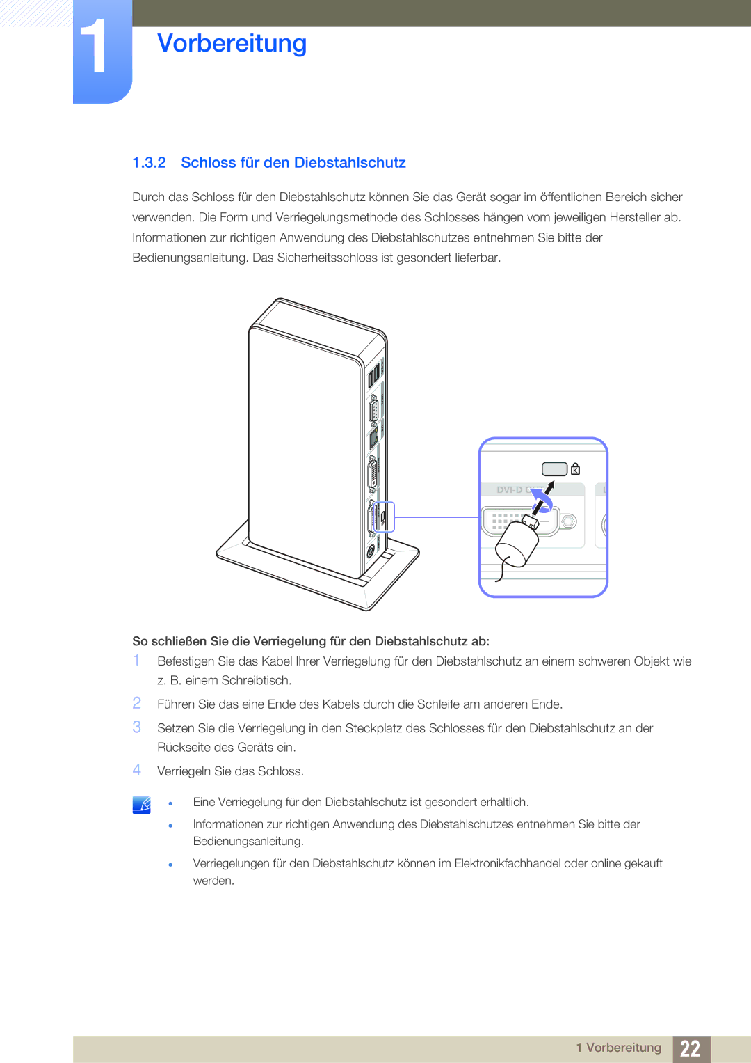 Samsung LF-TXWND/EN, LF-TXWNF/EN manual Schloss für den Diebstahlschutz 