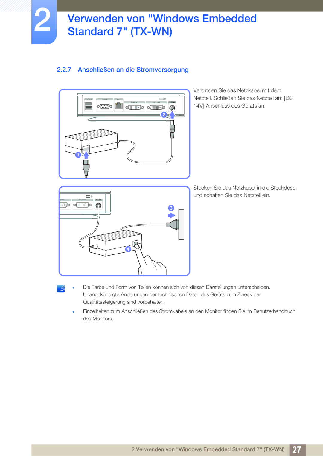 Samsung LF-TXWNF/EN, LF-TXWND/EN manual Anschließen an die Stromversorgung 