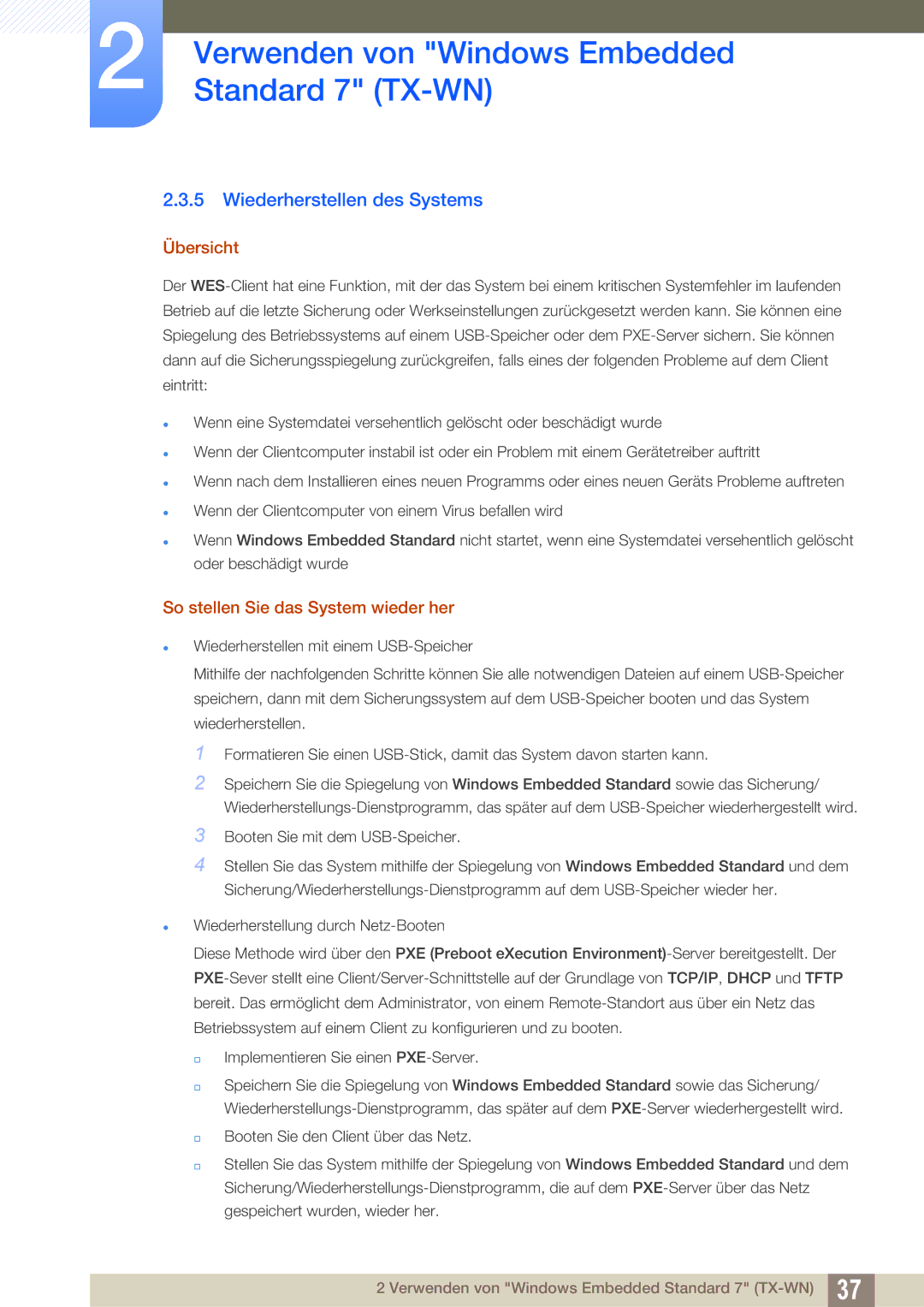 Samsung LF-TXWNF/EN, LF-TXWND/EN manual Wiederherstellen des Systems, Übersicht, So stellen Sie das System wieder her 