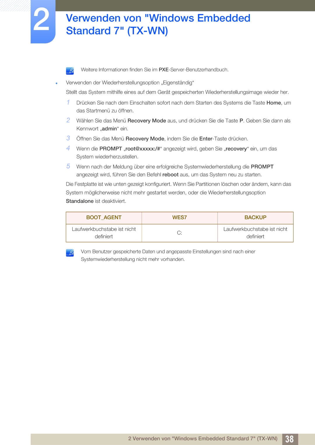 Samsung LF-TXWND/EN, LF-TXWNF/EN manual Bootagent WES7 Backup 