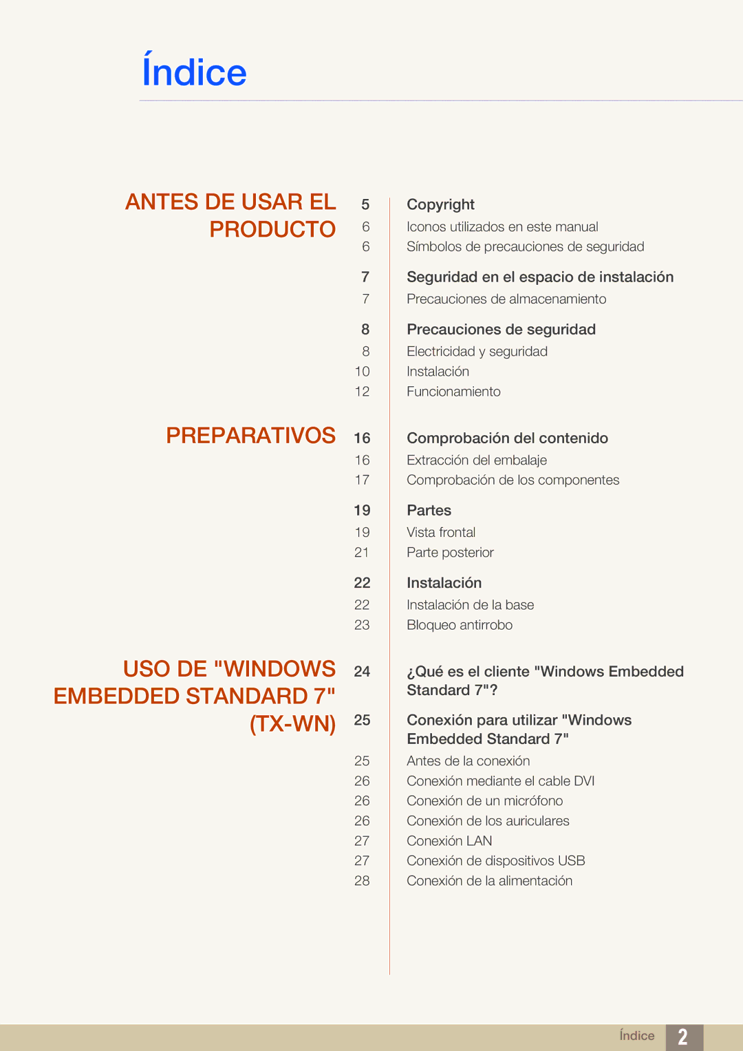 Samsung LF-TXWND/EN, LF-TXWNF/EN manual Índice 