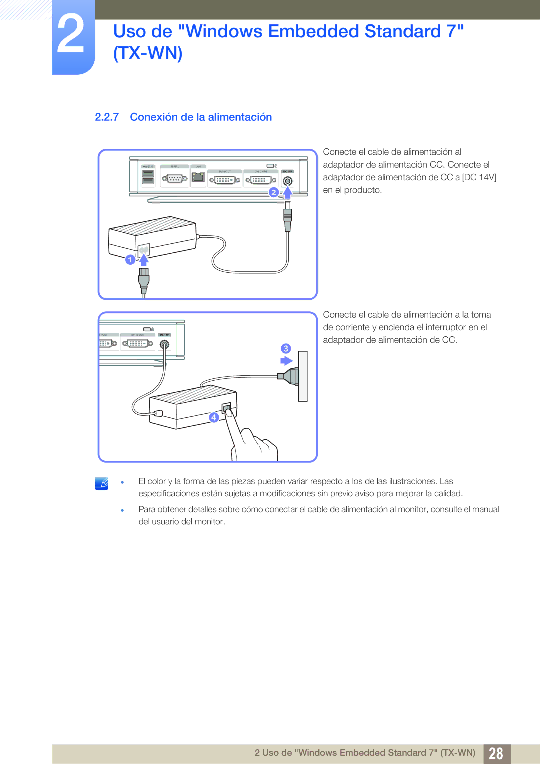 Samsung LF-TXWND/EN, LF-TXWNF/EN manual Conexión de la alimentación 