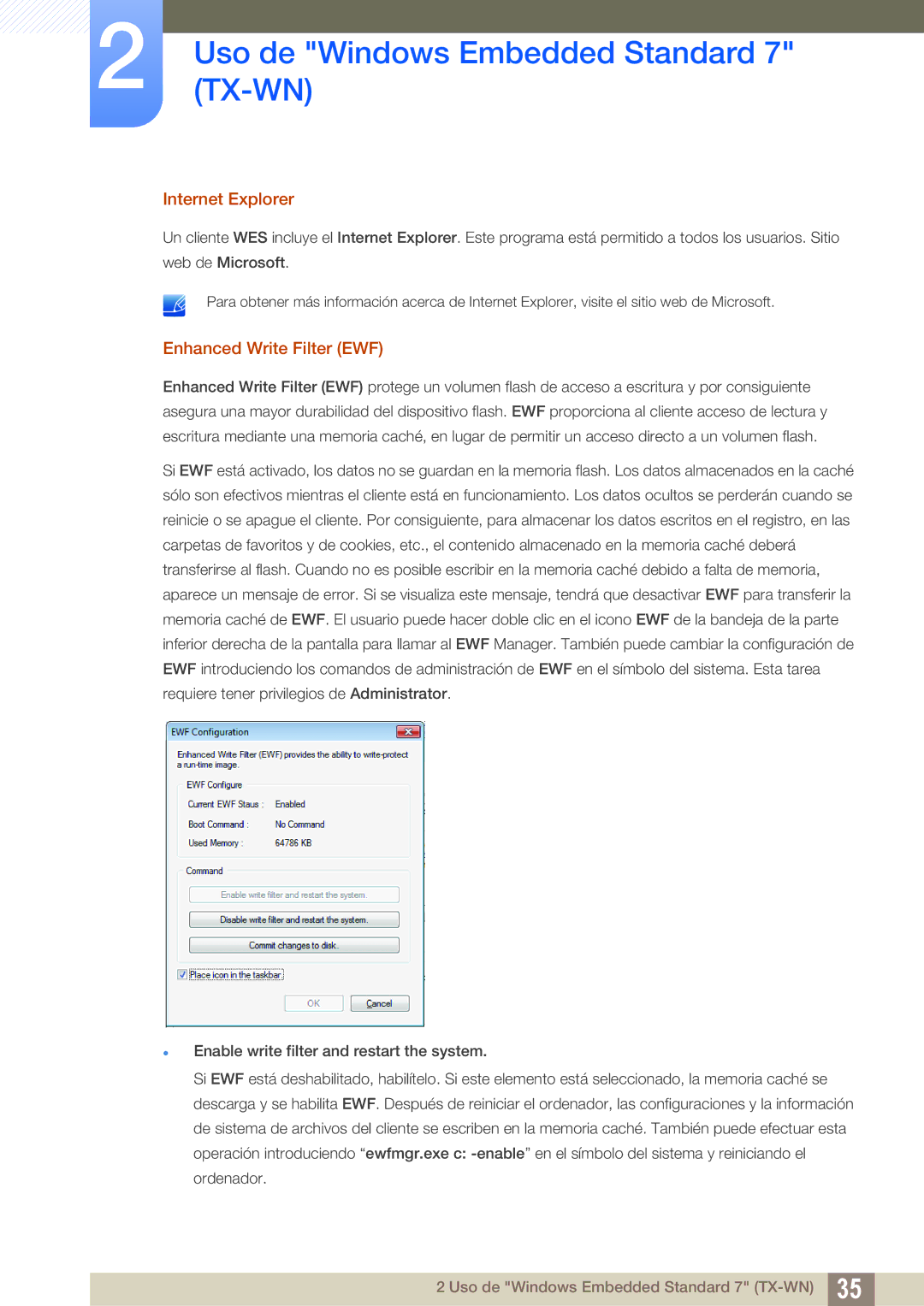 Samsung LF-TXWNF/EN, LF-TXWND/EN manual Internet Explorer, Enhanced Write Filter EWF 