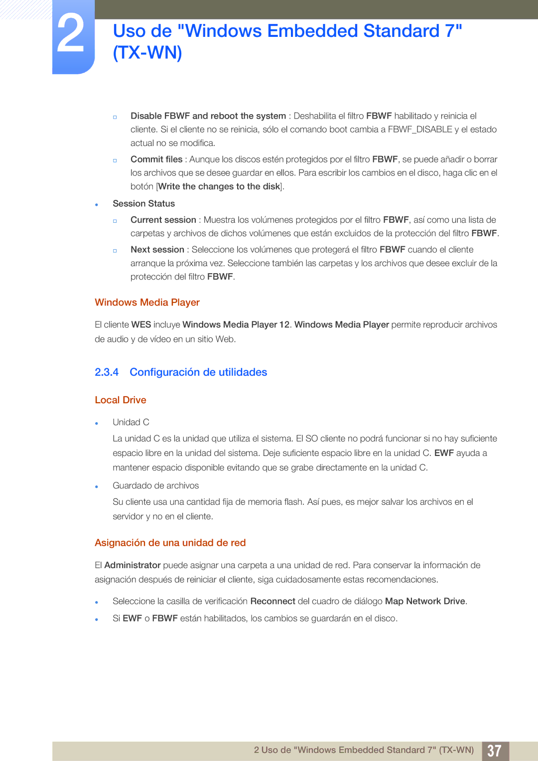 Samsung LF-TXWNF/EN manual Configuración de utilidades, Windows Media Player, Local Drive, Asignación de una unidad de red 