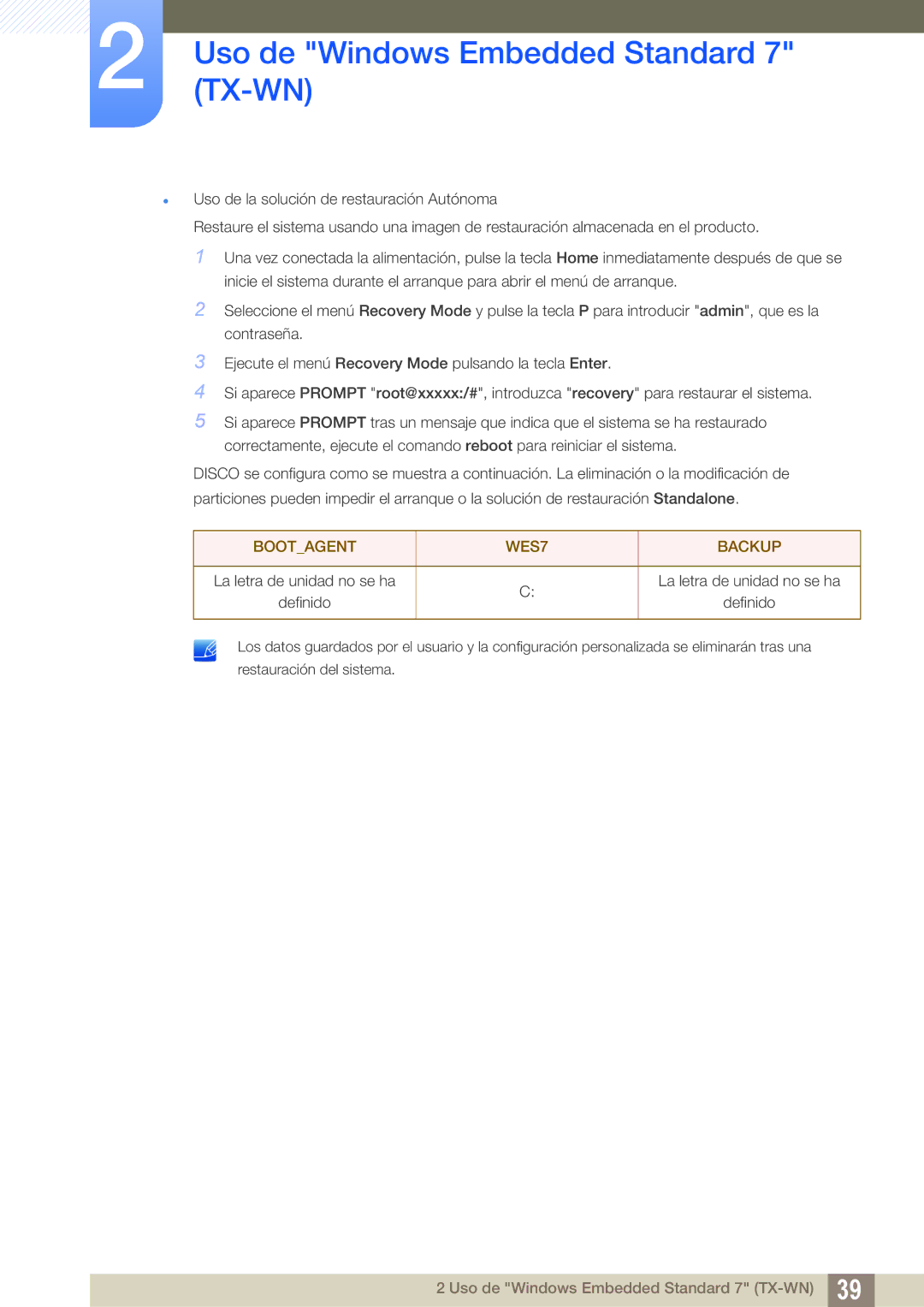 Samsung LF-TXWNF/EN, LF-TXWND/EN manual Bootagent WES7 Backup 