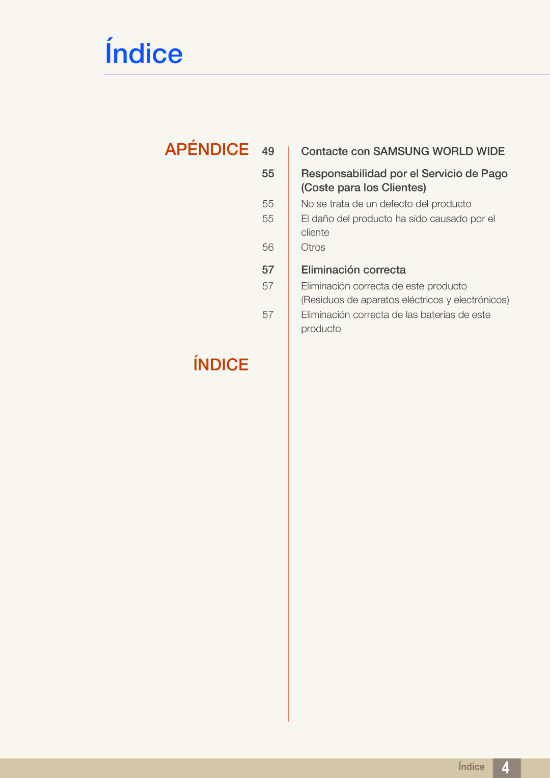Samsung LF-TXWND/EN, LF-TXWNF/EN manual Apéndice Índice 