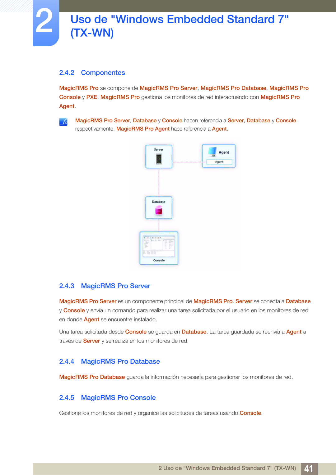 Samsung LF-TXWNF/EN, LF-TXWND/EN manual Componentes, MagicRMS Pro Server, MagicRMS Pro Database, MagicRMS Pro Console 