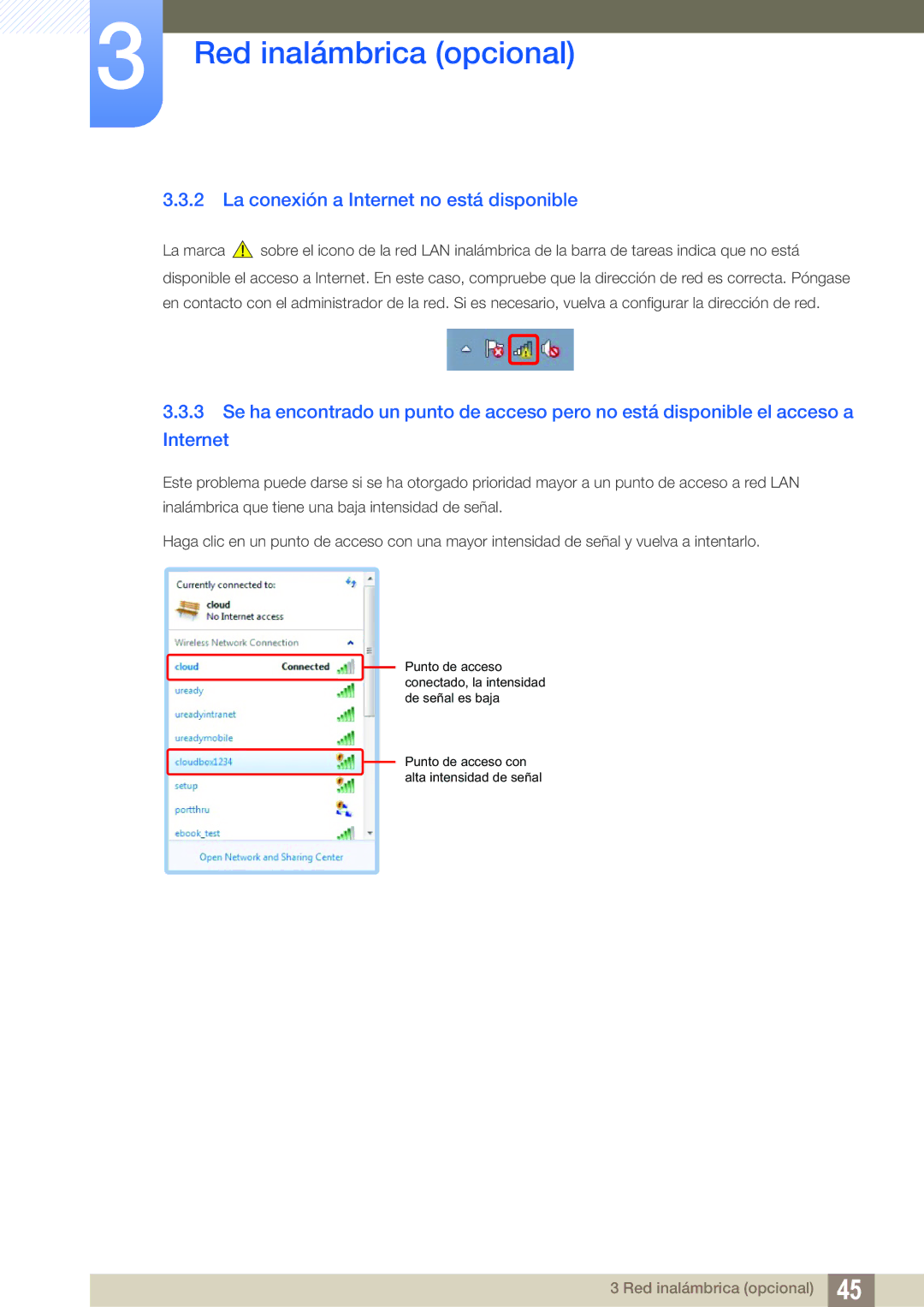 Samsung LF-TXWNF/EN, LF-TXWND/EN manual La conexión a Internet no está disponible 