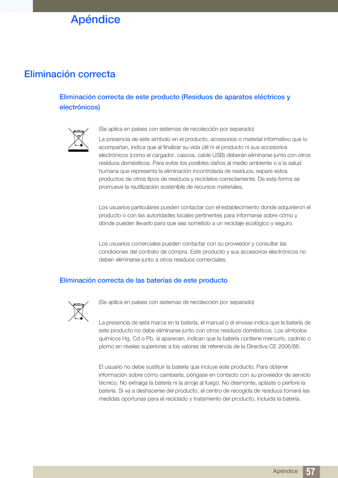 Samsung LF-TXWNF/EN, LF-TXWND/EN manual Eliminación correcta de las baterías de este producto 