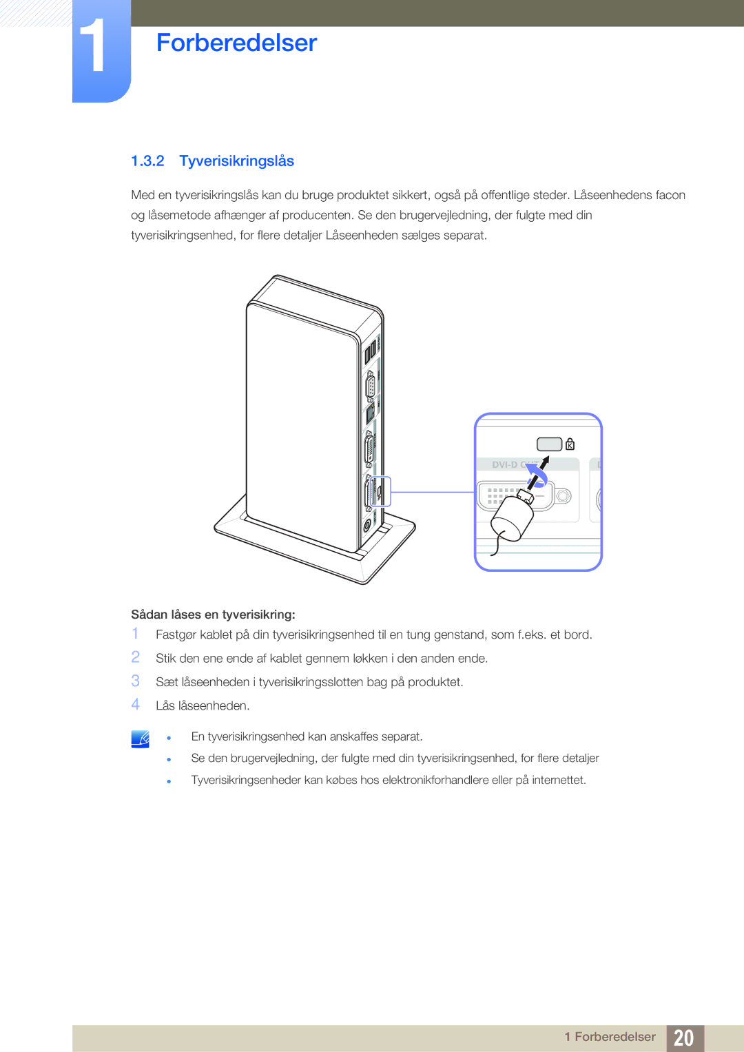 Samsung LF-TXWND/EN, LF-TXWNF/EN manual Tyverisikringslås 