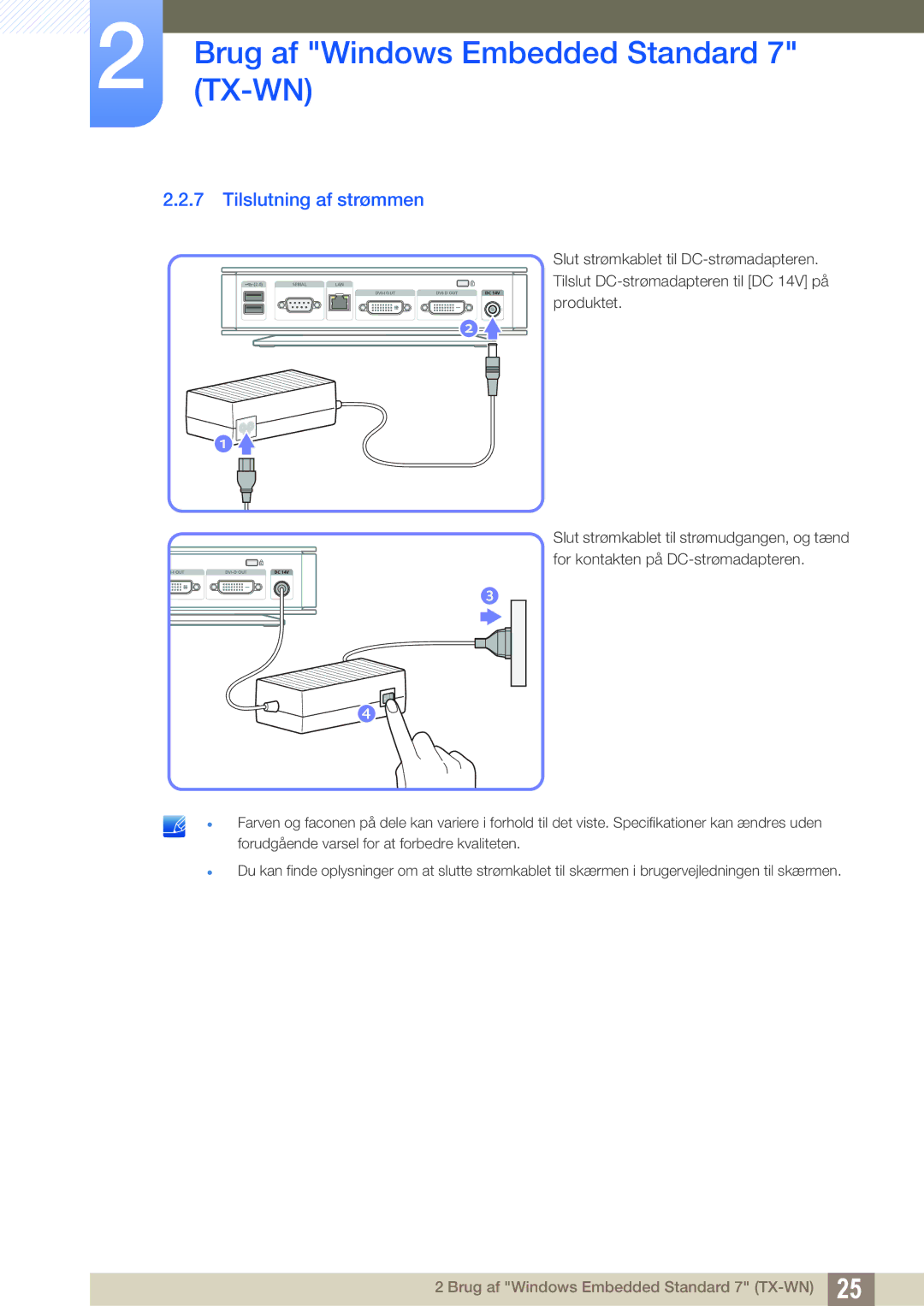 Samsung LF-TXWNF/EN, LF-TXWND/EN manual Tilslutning af strømmen 