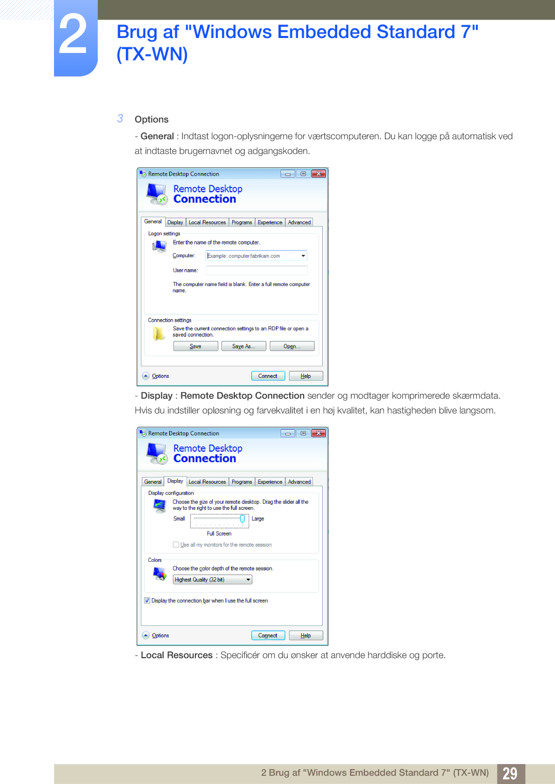 Samsung LF-TXWNF/EN, LF-TXWND/EN manual Brug af Windows Embedded Standard 7 TX-WN 