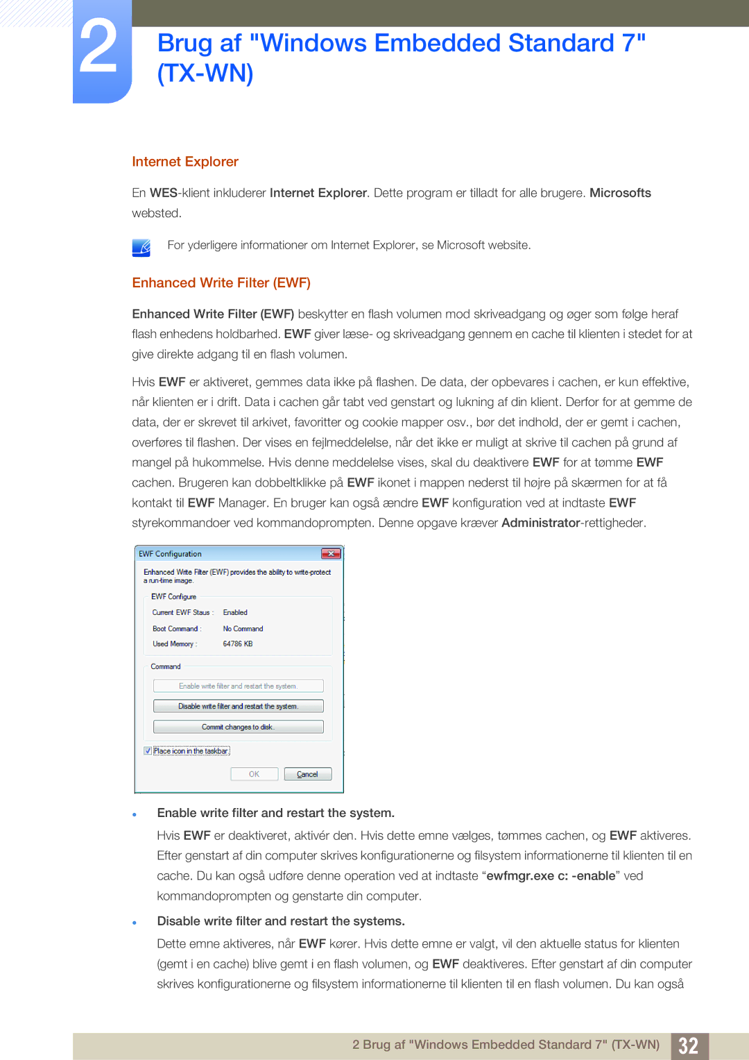 Samsung LF-TXWND/EN, LF-TXWNF/EN manual Internet Explorer, Enhanced Write Filter EWF 