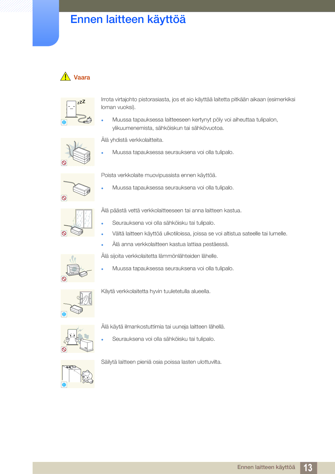 Samsung LF-TXWNF/EN, LF-TXWND/EN manual Säilytä laitteen pieniä osia poissa lasten ulottuvilta 