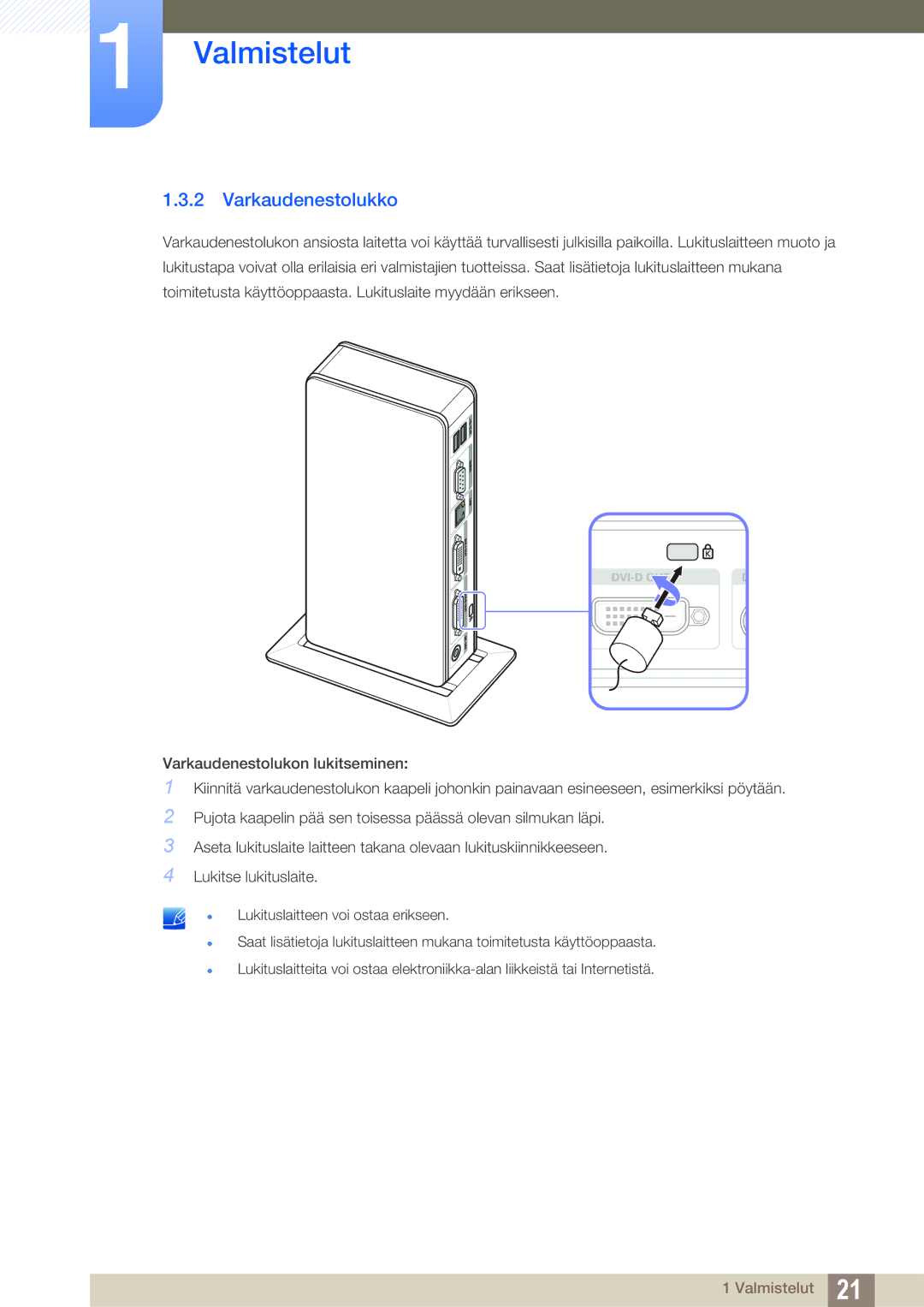 Samsung LF-TXWNF/EN, LF-TXWND/EN manual Varkaudenestolukko 