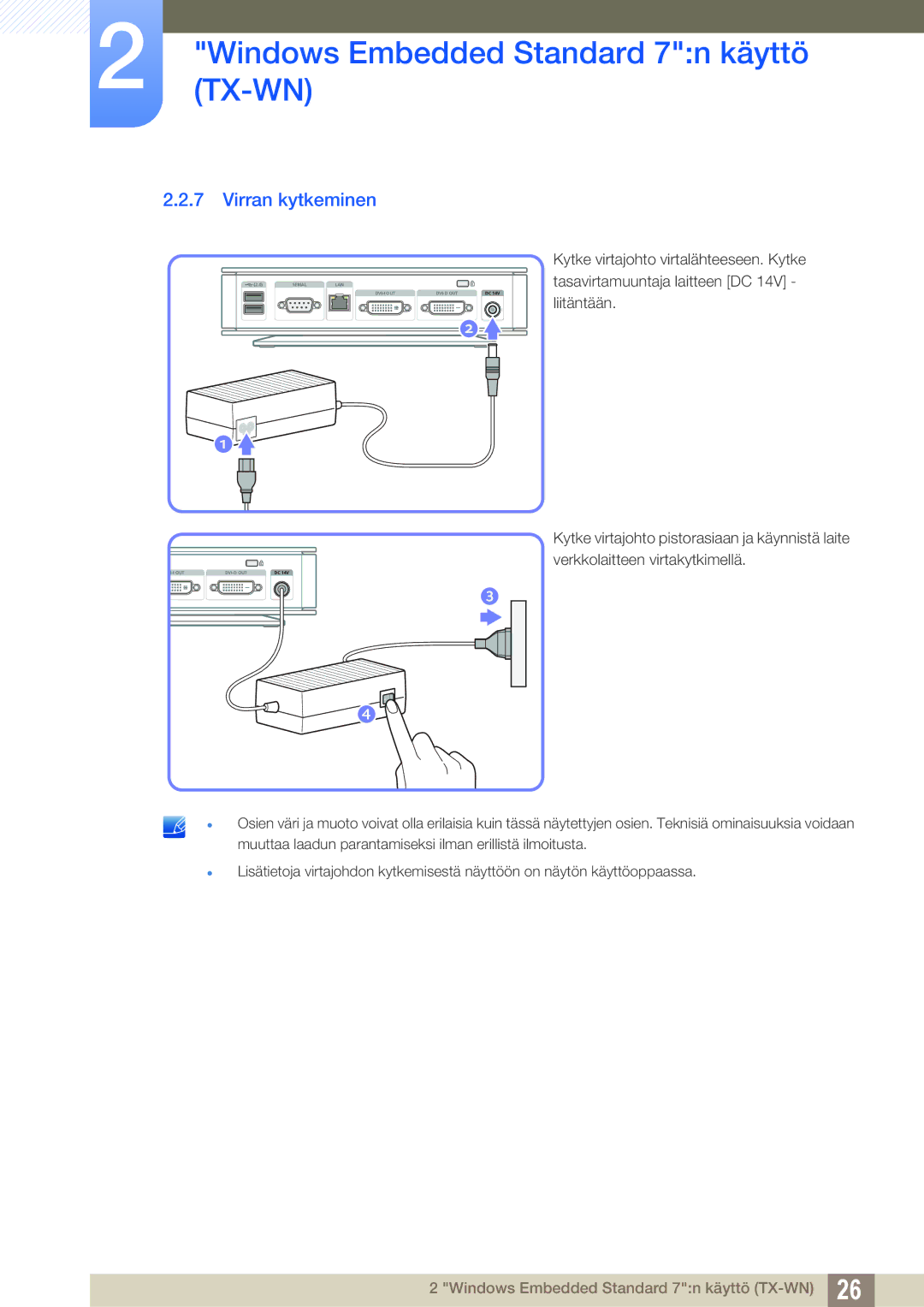 Samsung LF-TXWND/EN, LF-TXWNF/EN manual Virran kytkeminen 