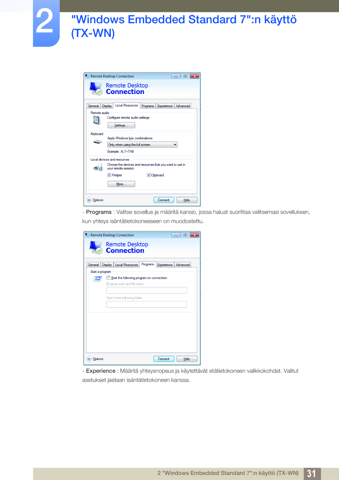 Samsung LF-TXWNF/EN, LF-TXWND/EN manual Windows Embedded Standard 7n käyttö TX-WN 