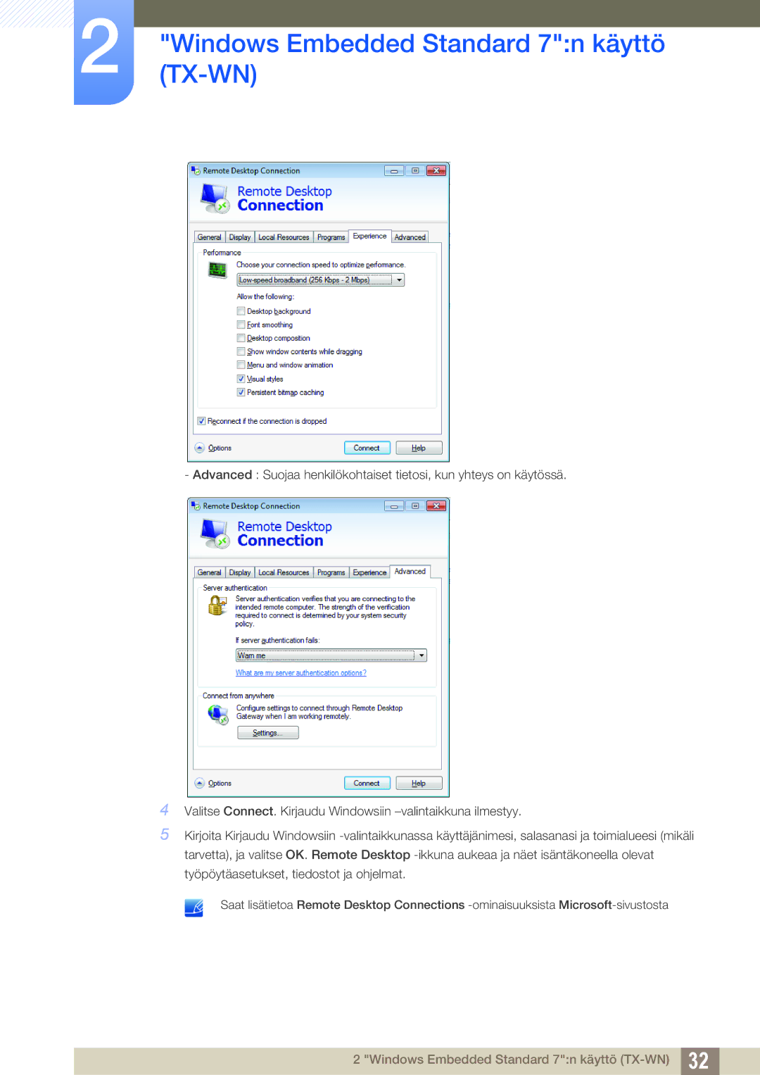 Samsung LF-TXWND/EN, LF-TXWNF/EN manual Windows Embedded Standard 7n käyttö TX-WN 