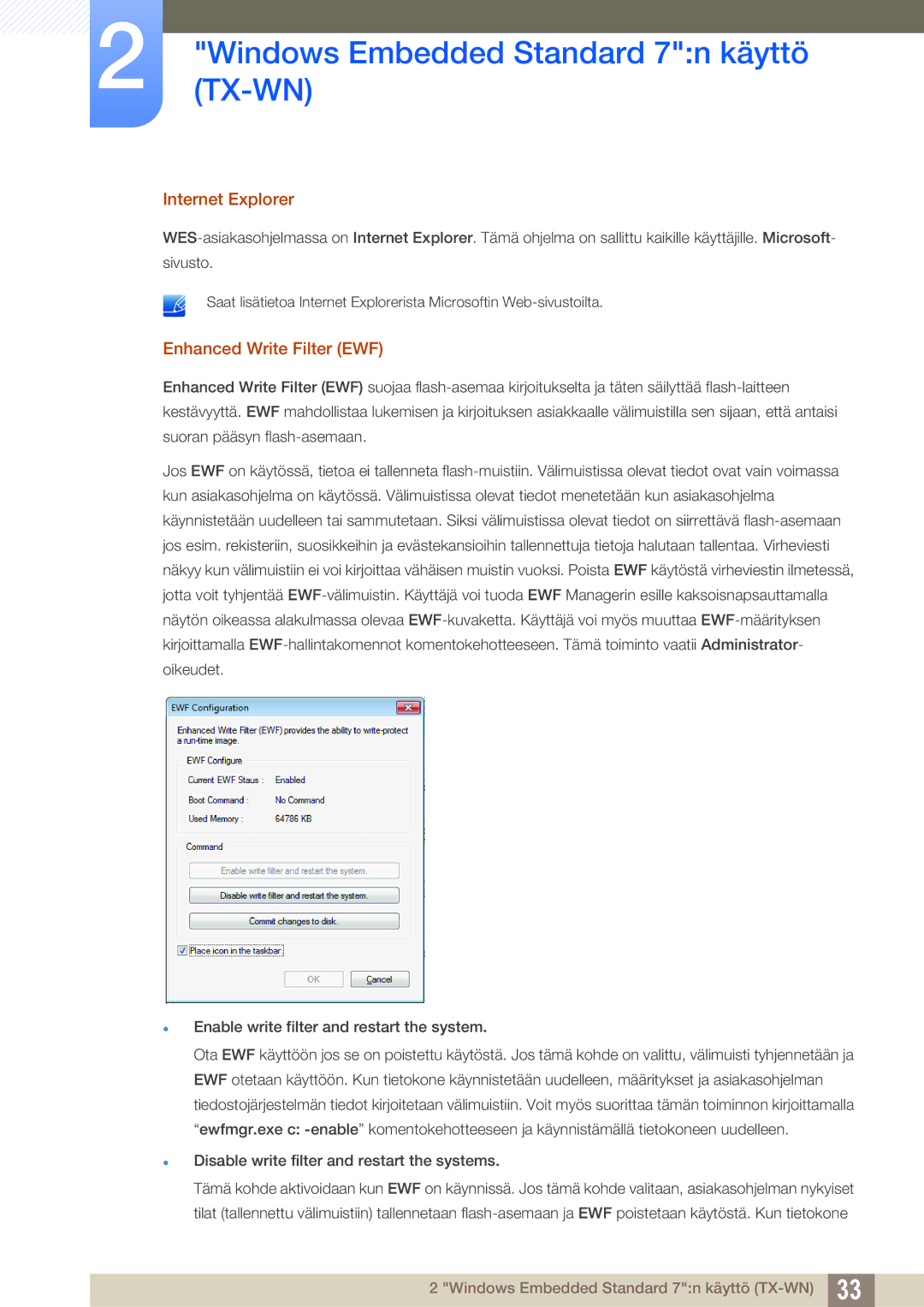 Samsung LF-TXWNF/EN, LF-TXWND/EN manual Internet Explorer, Enhanced Write Filter EWF 