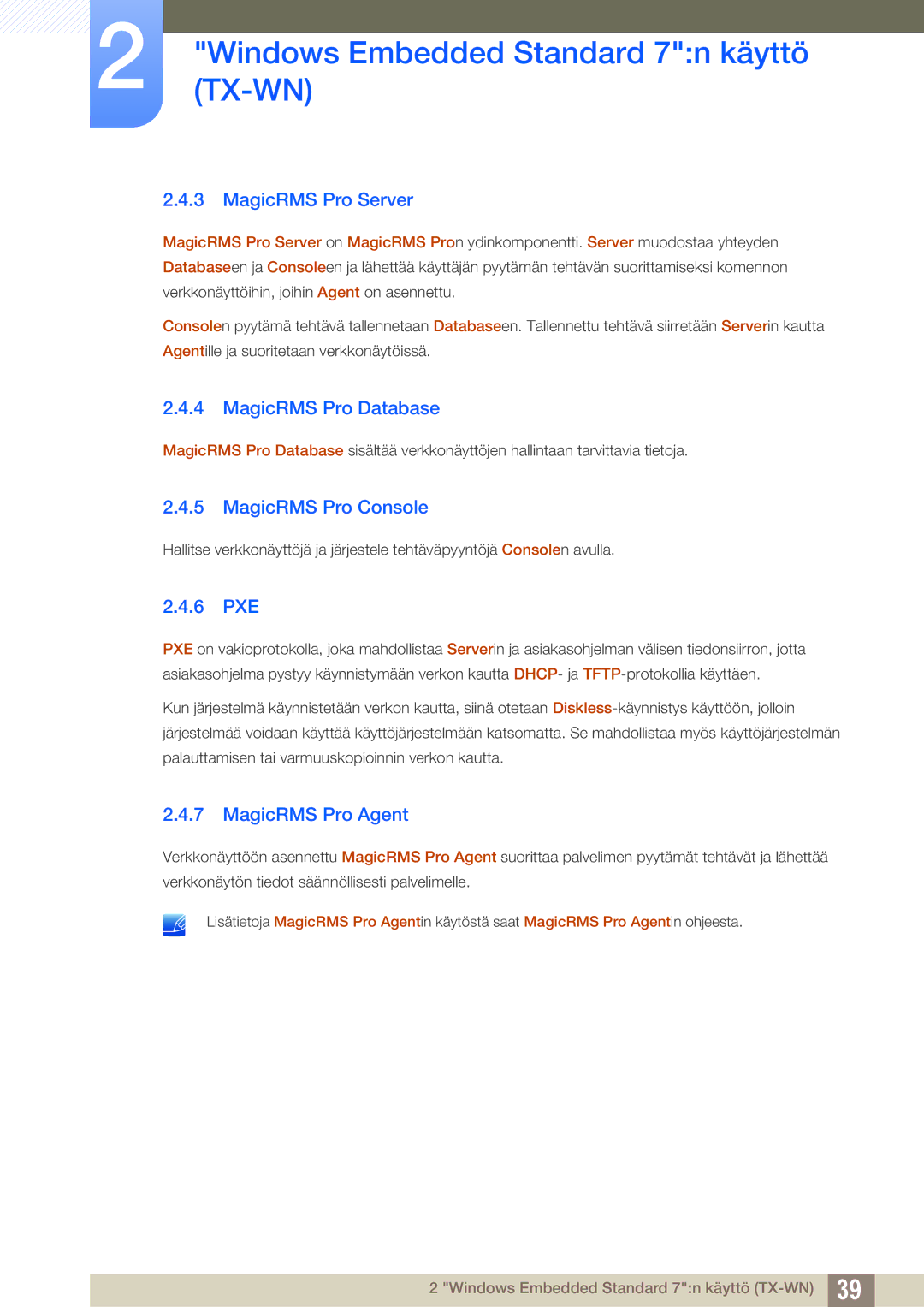 Samsung LF-TXWNF/EN manual MagicRMS Pro Server, MagicRMS Pro Database, MagicRMS Pro Console, 6 PXE, MagicRMS Pro Agent 