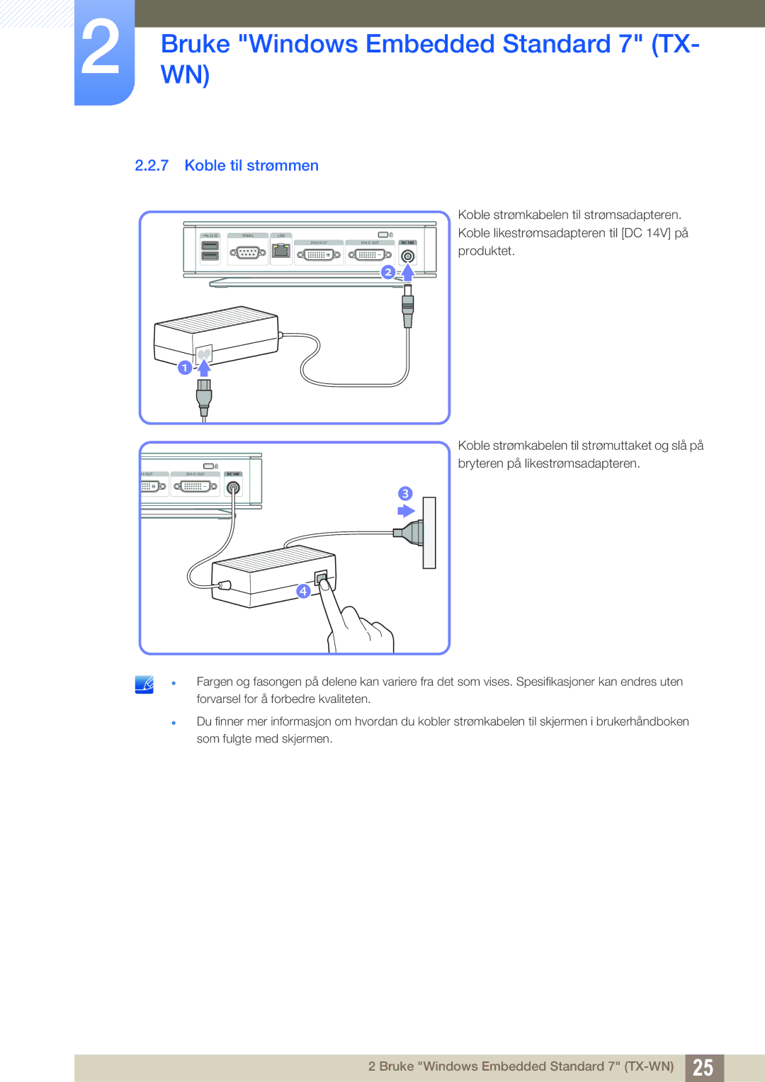 Samsung LF-TXWNF/EN, LF-TXWND/EN manual Koble til strømmen 