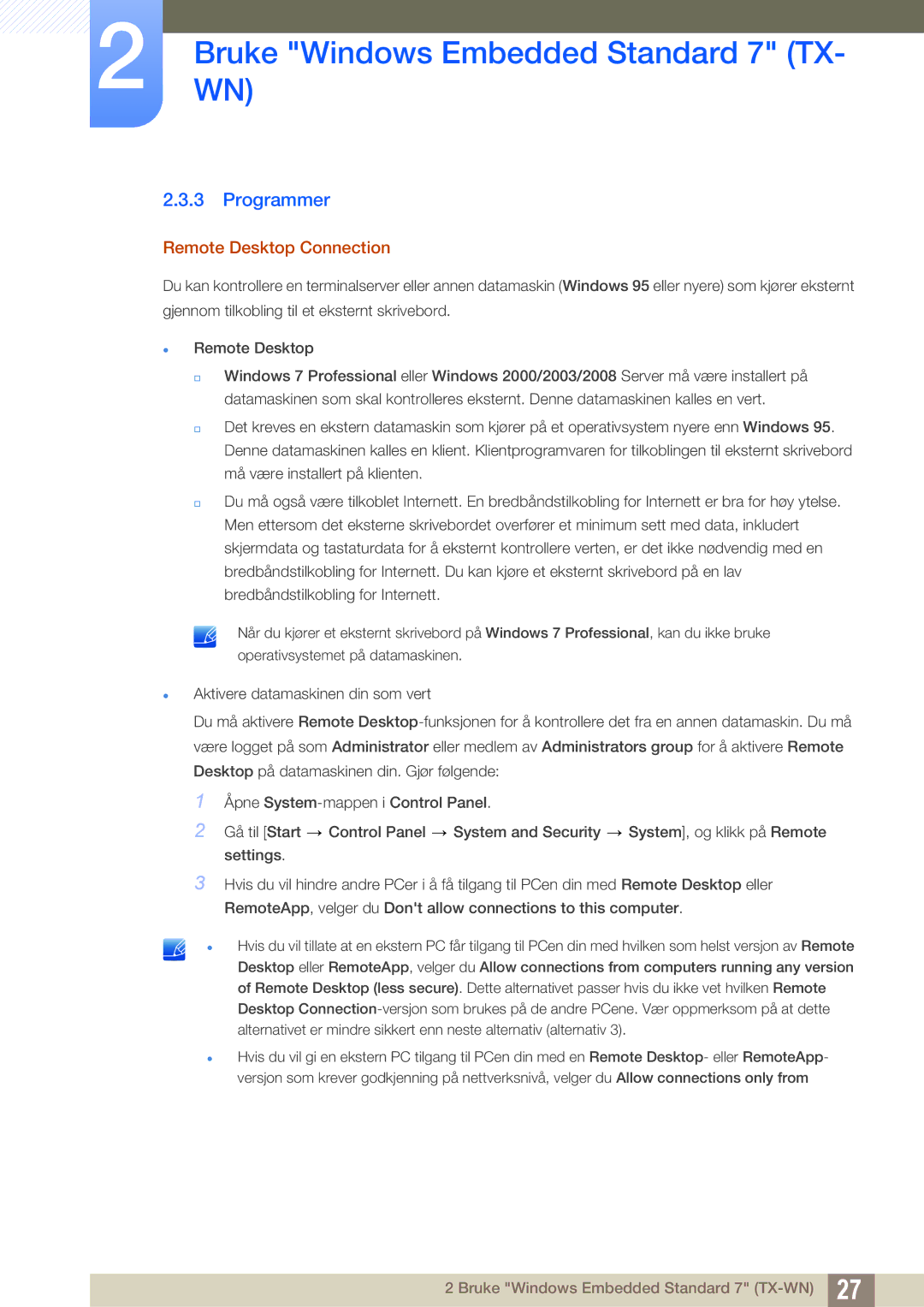 Samsung LF-TXWNF/EN, LF-TXWND/EN manual Programmer, Remote Desktop Connection 