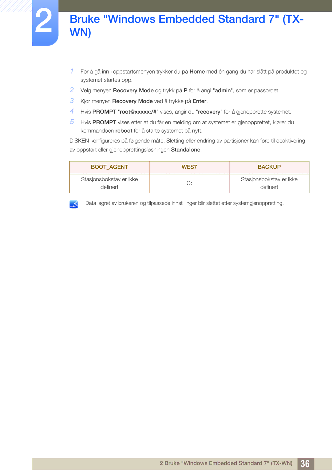 Samsung LF-TXWND/EN, LF-TXWNF/EN manual Bootagent WES7 Backup 