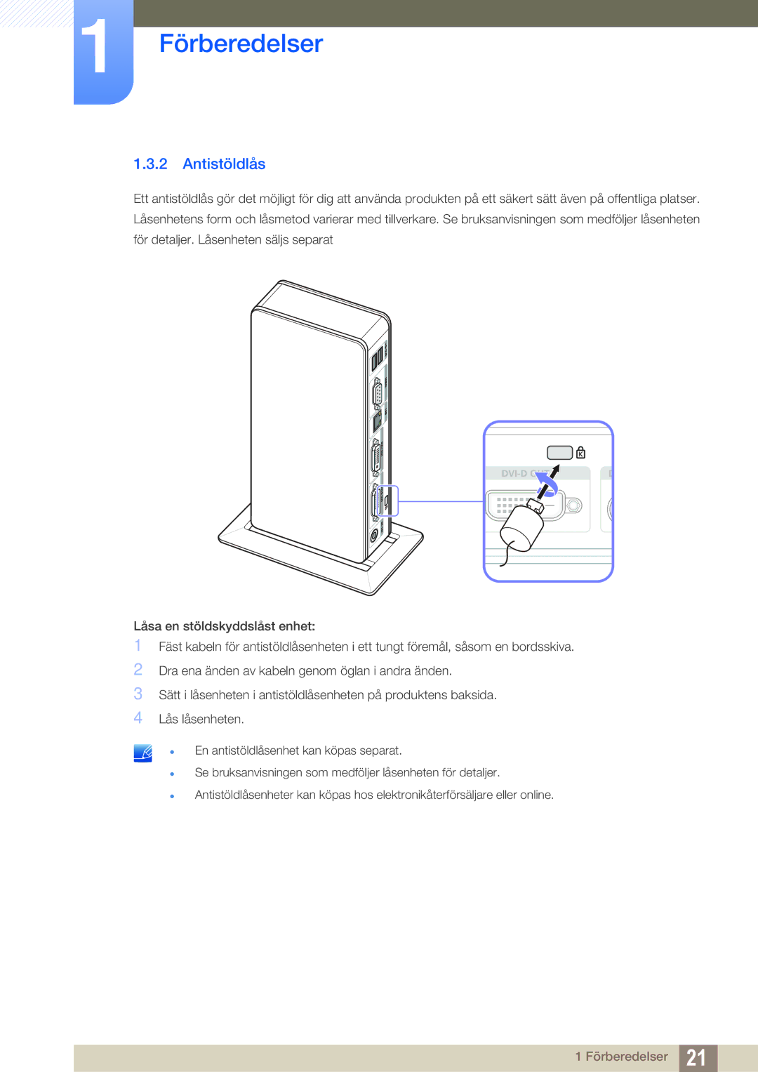 Samsung LF-TXWNF/EN, LF-TXWND/EN manual Antistöldlås 