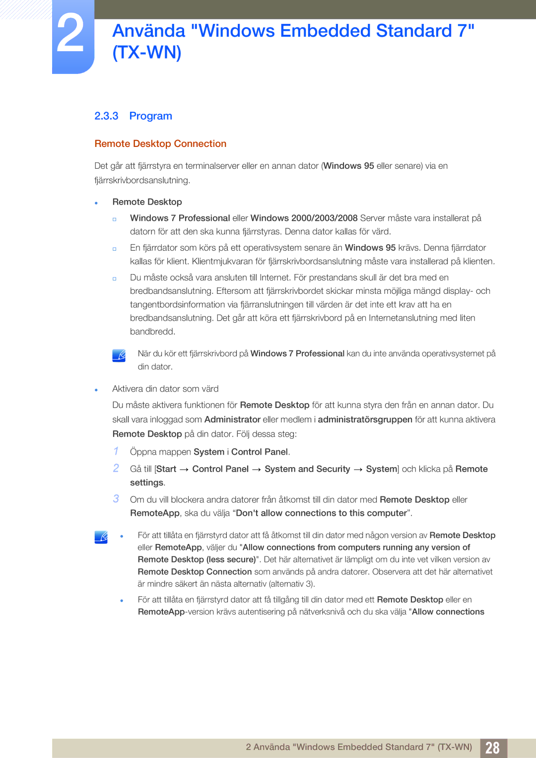 Samsung LF-TXWND/EN, LF-TXWNF/EN manual Program, Remote Desktop Connection 