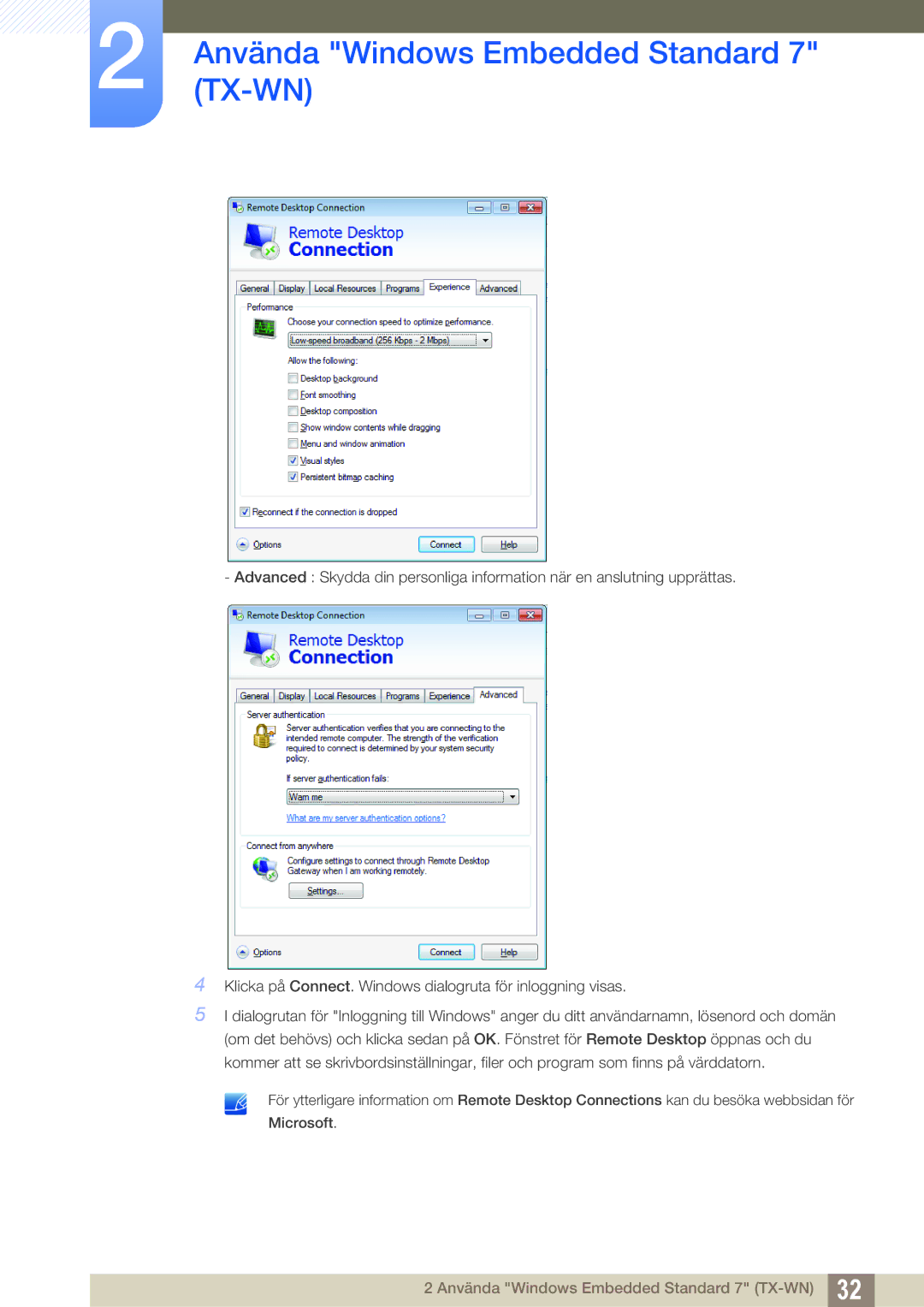 Samsung LF-TXWND/EN, LF-TXWNF/EN manual Använda Windows Embedded Standard 7 TX-WN 