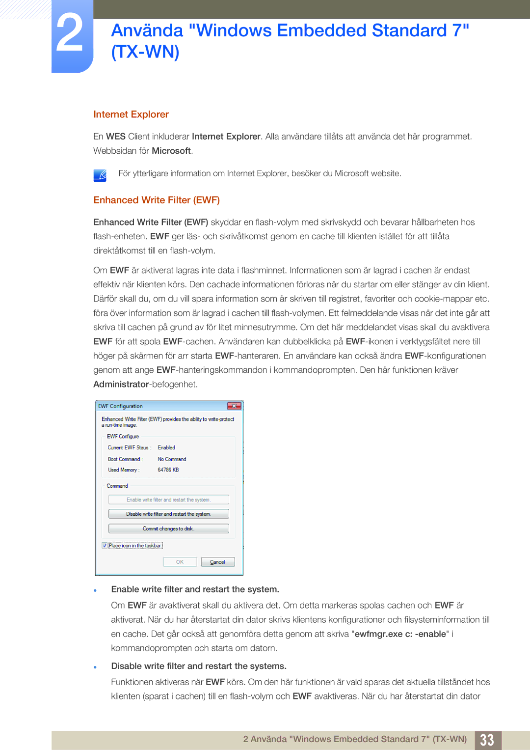 Samsung LF-TXWNF/EN, LF-TXWND/EN manual Internet Explorer, Enhanced Write Filter EWF 