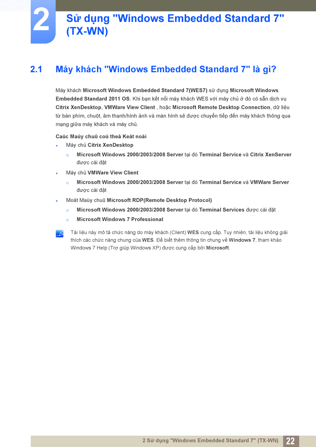 Samsung LF-TXWND/XY, LF-TXWNF/XY manual Tx-Wn, Máy khách Windows Embedded Standard 7 là gì? 