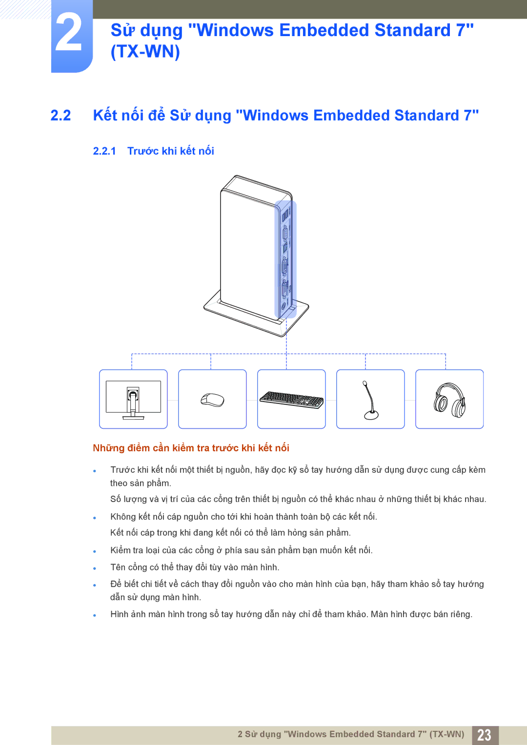 Samsung LF-TXWNF/XY, LF-TXWND/XY manual Kết nối để Sử dụng Windows Embedded Standard, 1 Trước khi kết nối 