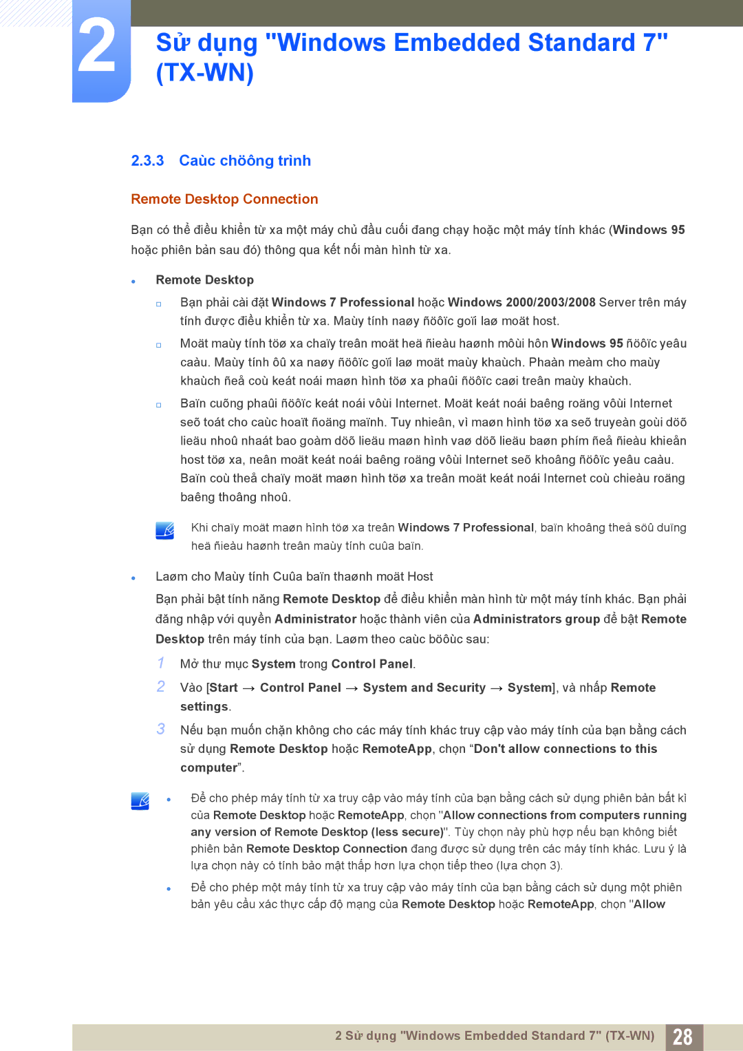 Samsung LF-TXWND/XY, LF-TXWNF/XY manual 3 Caùc chöông trình, Remote Desktop Connection 