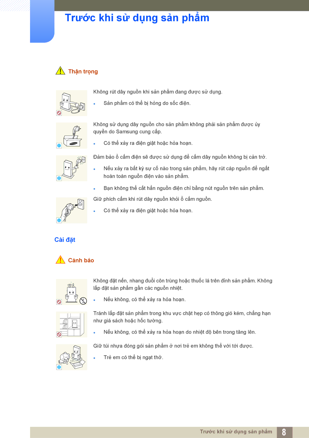 Samsung LF-TXWND/XY, LF-TXWNF/XY manual Cài đặt, Thận trọng 