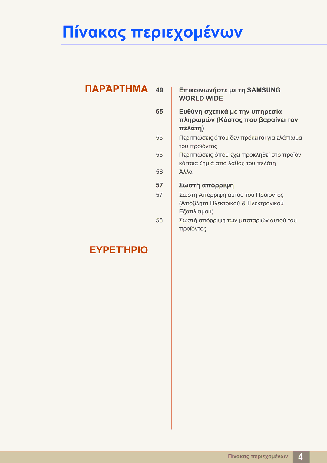 Samsung LF-TXWNF/EN manual Παράρτημα Ευρετήριο 