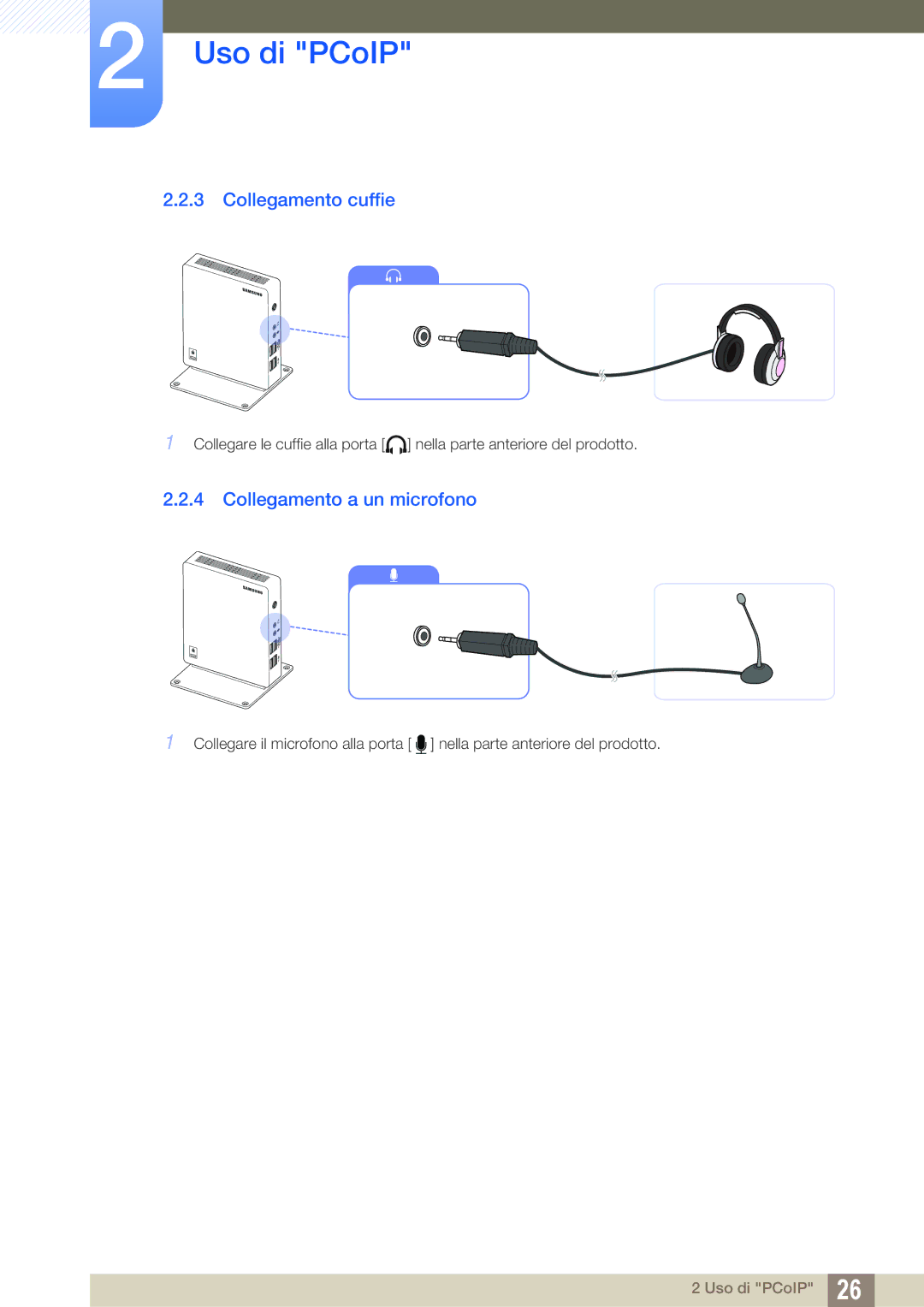 Samsung LF00FNXPFBZXEN manual Collegamento cuffie, Collegamento a un microfono 