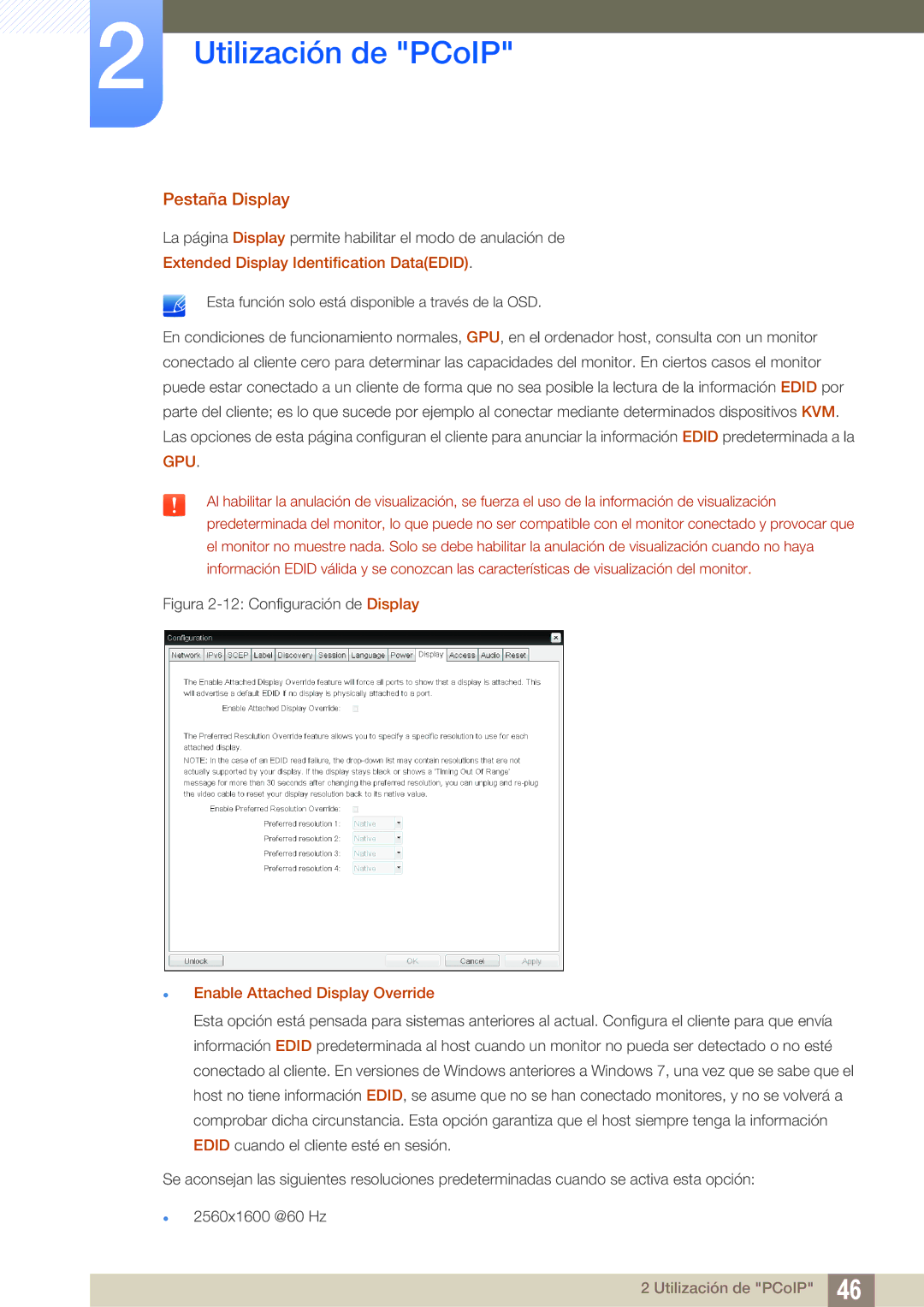 Samsung LF00FNXPFBZXEN manual Pestaña Display, Extended Display Identification DataEDID,  Enable Attached Display Override 