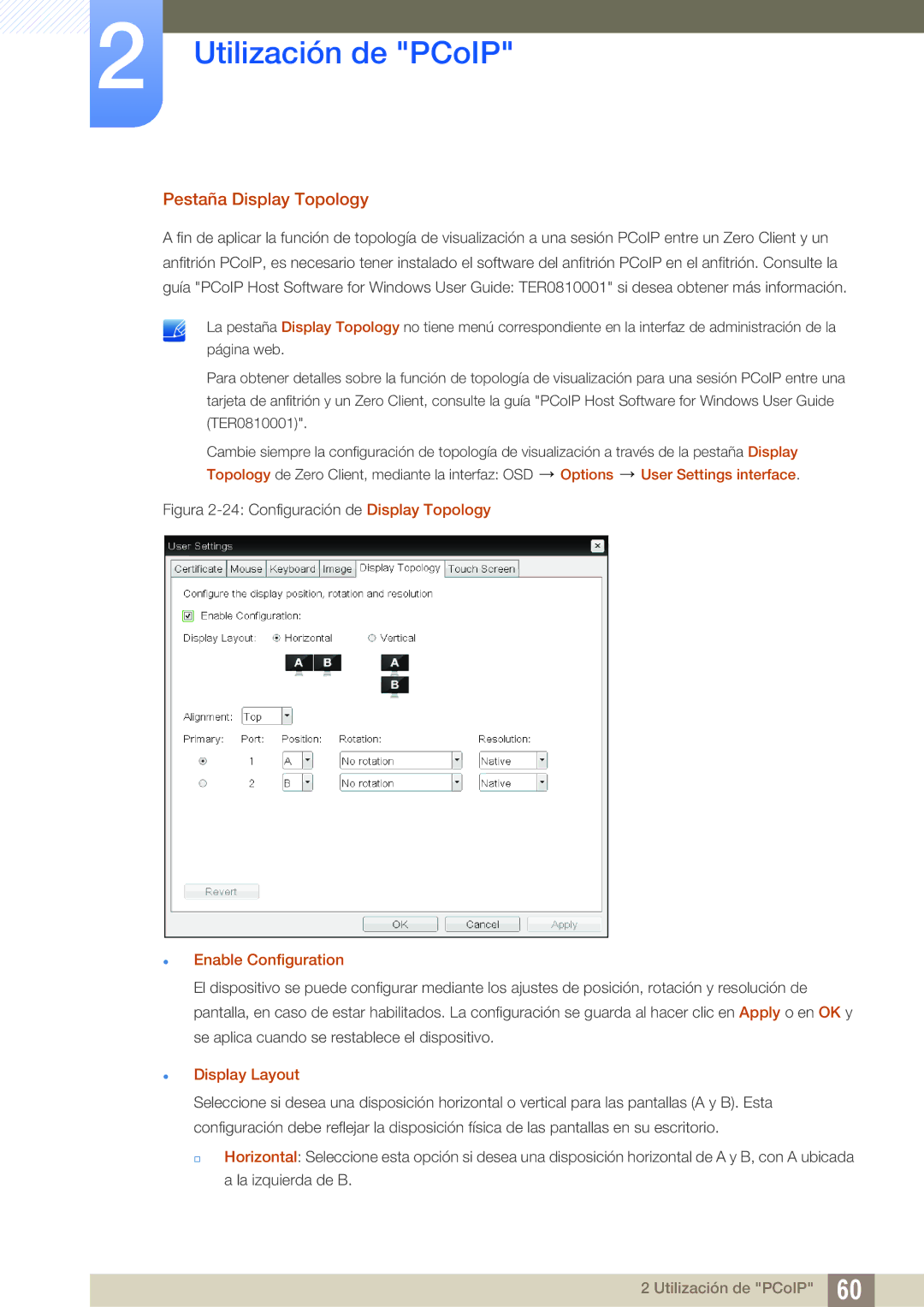 Samsung LF00FNXPFBZXEN manual Pestaña Display Topology,  Enable Configuration,  Display Layout 