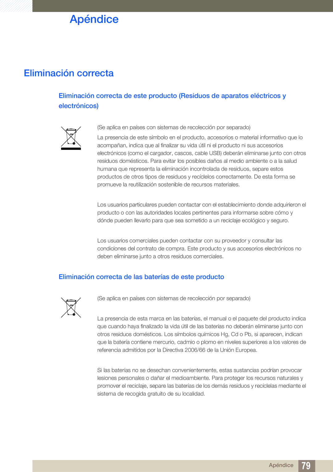 Samsung LF00FNXPFBZXEN manual Eliminación correcta de las baterías de este producto 