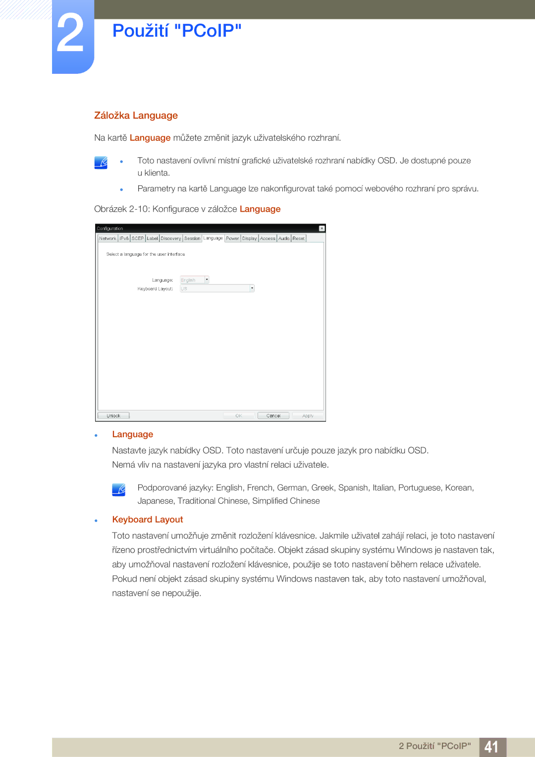 Samsung LF00FNXPFBZXEN manual Záložka Language, Keyboard Layout 