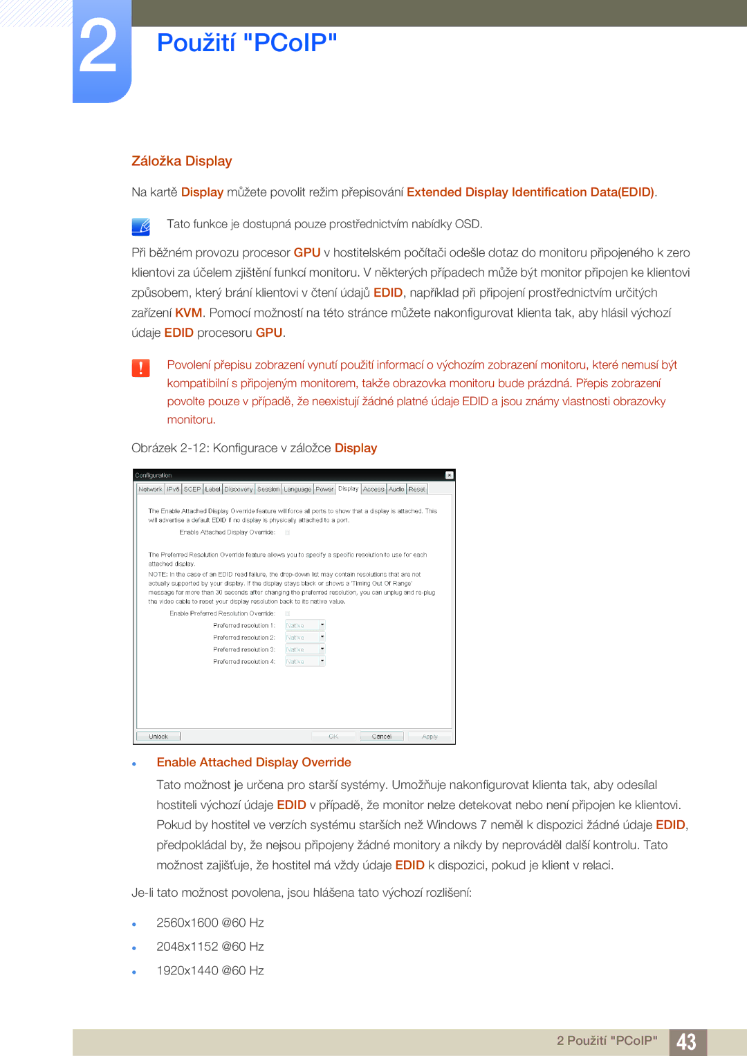 Samsung LF00FNXPFBZXEN manual Záložka Display,  Enable Attached Display Override 