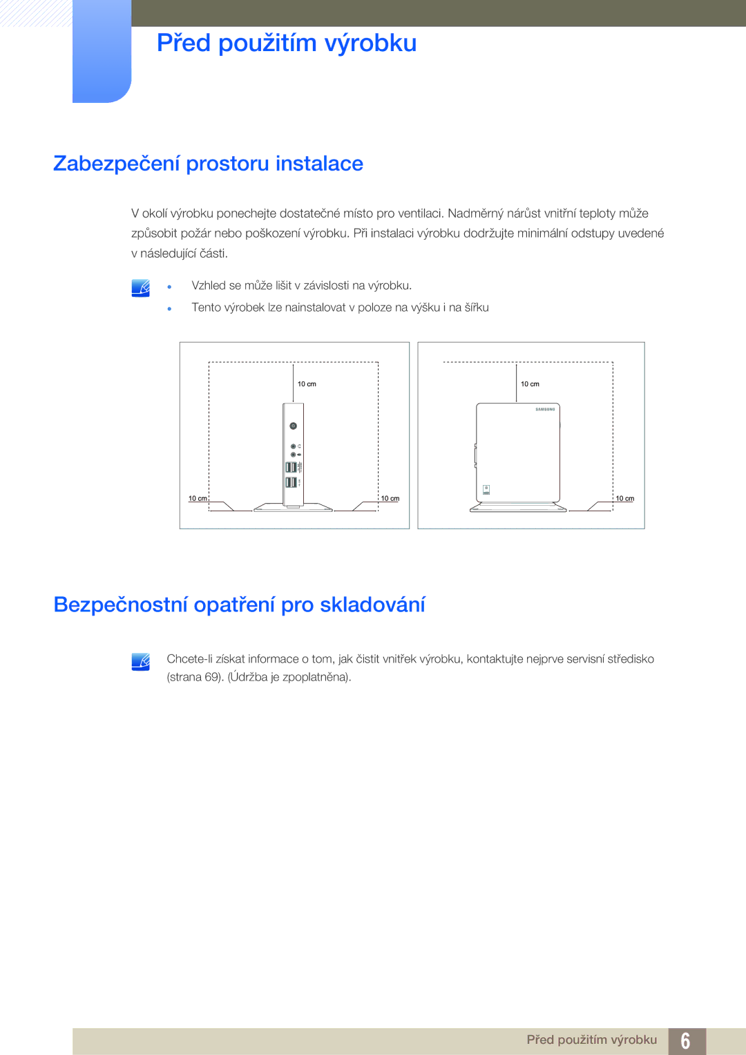 Samsung LF00FNXPFBZXEN manual Zabezpečení prostoru instalace, Bezpečnostní opatření pro skladování 