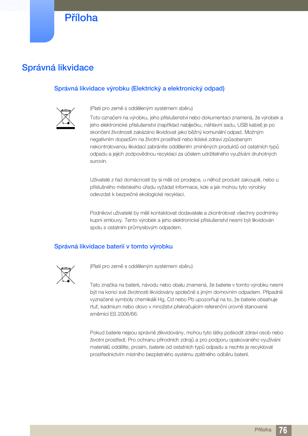 Samsung LF00FNXPFBZXEN manual Správná likvidace výrobku Elektrický a elektronický odpad 