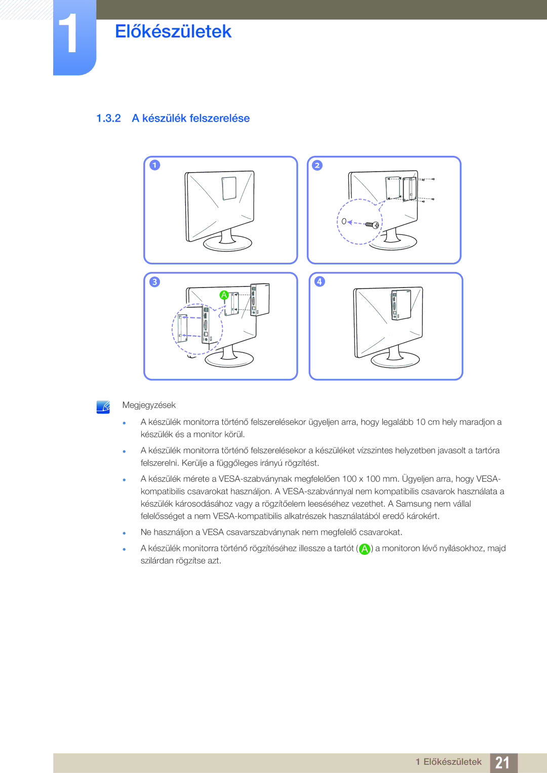 Samsung LF00FNXPFBZXEN manual 2 a készülék felszerelése 