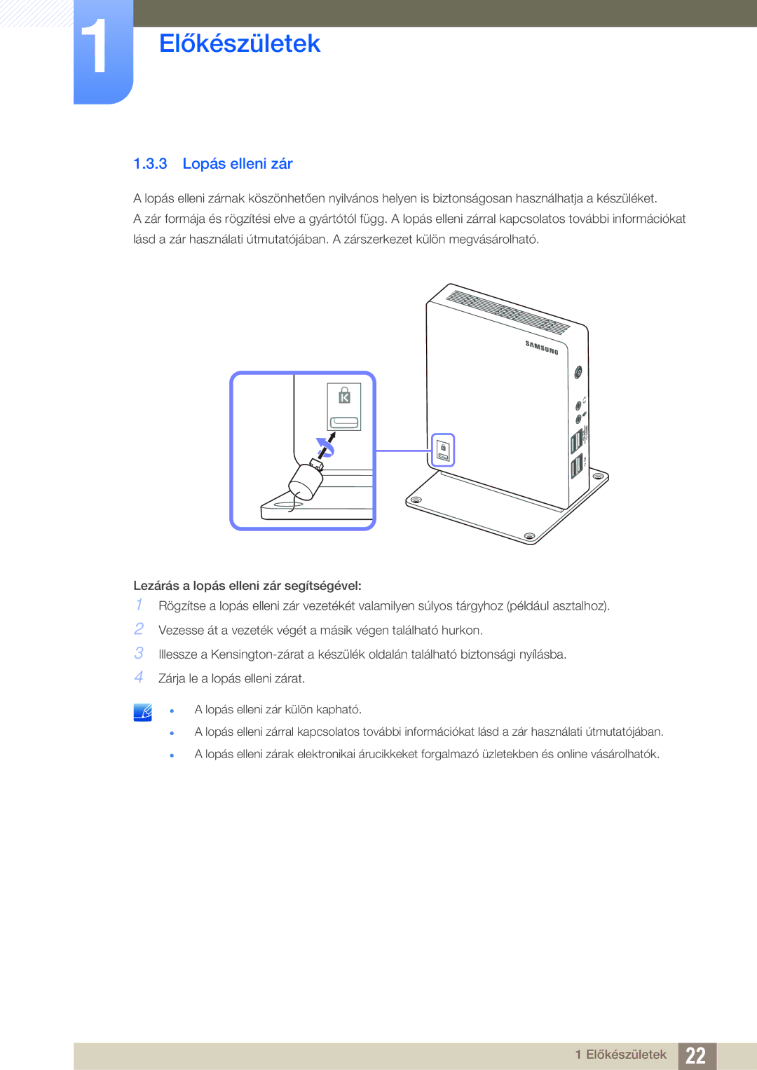 Samsung LF00FNXPFBZXEN manual 3 Lopás elleni zár 