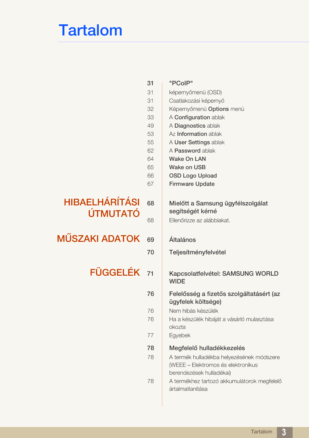 Samsung LF00FNXPFBZXEN manual Hibaelhárítási Útmutató Műszaki Adatok Függelék 