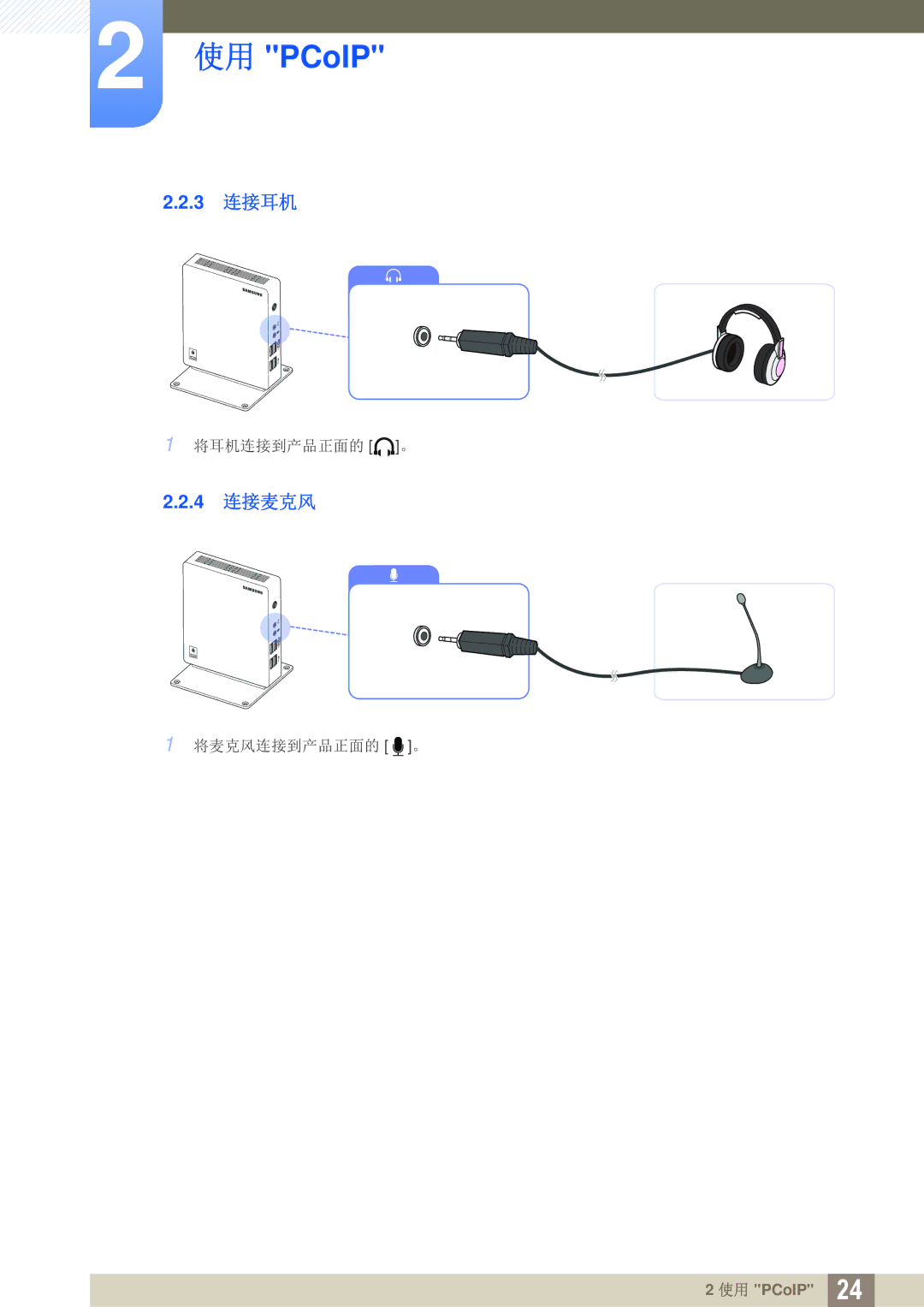 Samsung LF00FNXPFBZXEN manual 3 连接耳机, 4 连接麦克风 